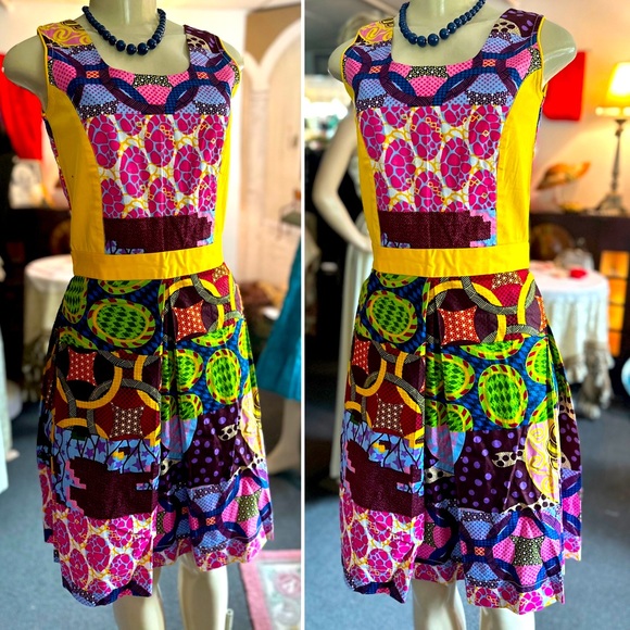 African Wax Block Print Dress - Picture 5 of 8